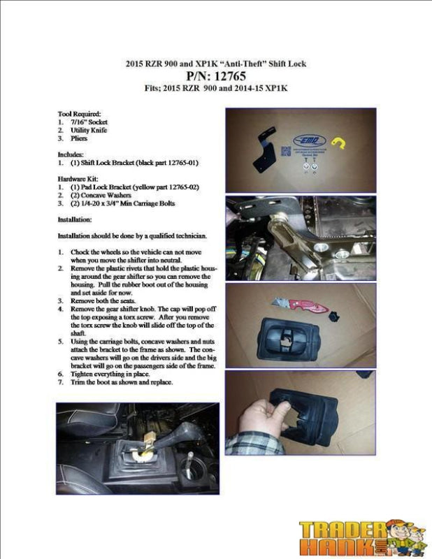 Polaris RZR Anti-Theft Shift Lock for 2015-16 RZR 900 RZR 100-S and 2014-2016 XP1K | UTV ACCESSORIES - Free Shipping