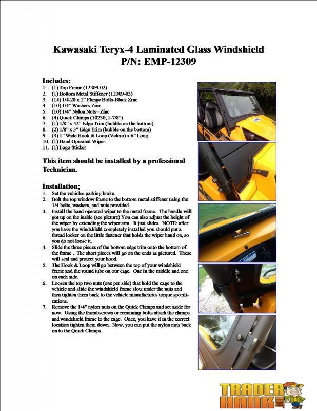 Kawasaki Teryx - Teryx-4 Laminated Safety Glass Windshield | UTV ACCESSORIES - Free shipping