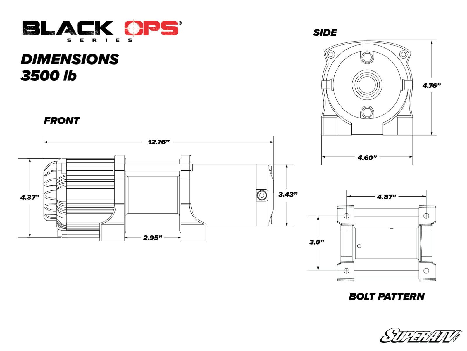 3500 Lb. Black Ops UTV/ATV Synthetic Rope Winch