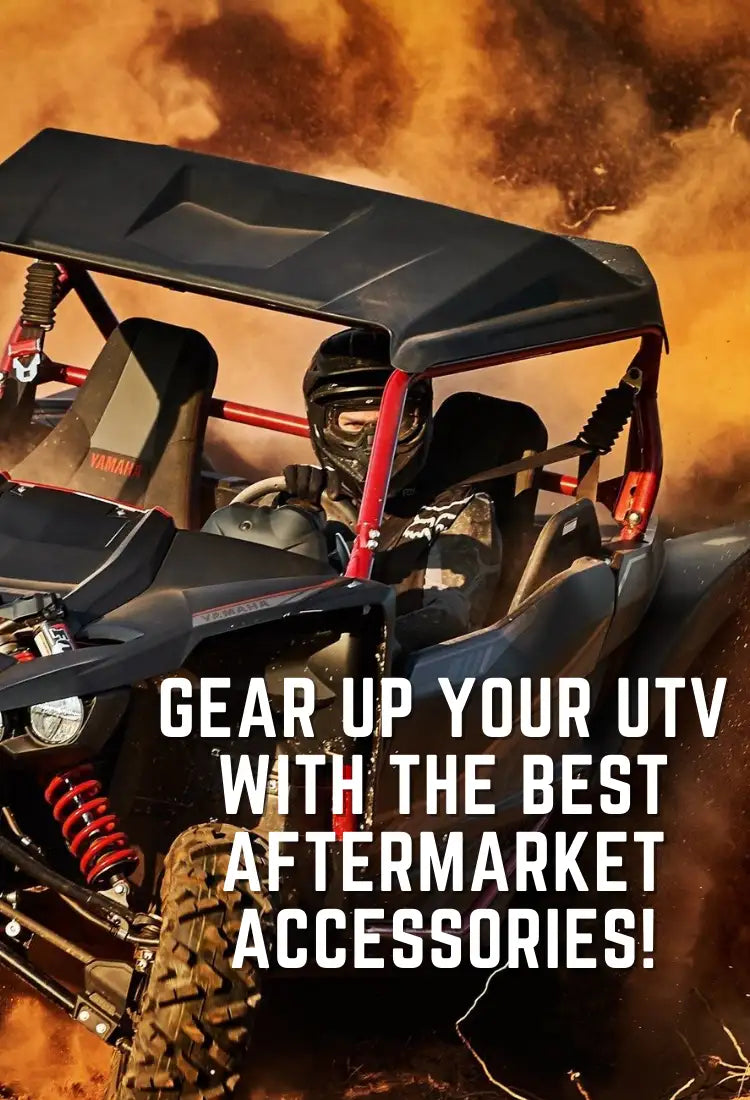 Black and red yamaha utv with rugged off-road tires kicking up dust.
