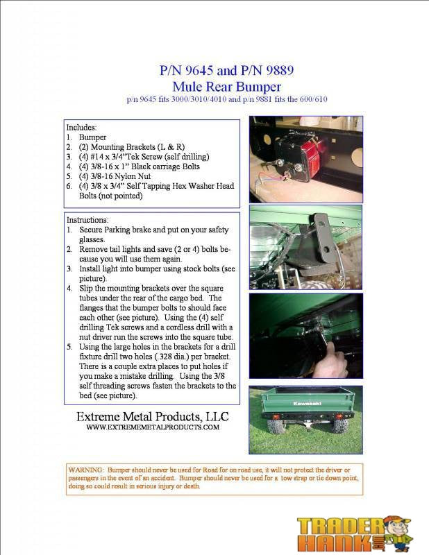 Kawasaki Mule 3000 / 3010 and 4010 Heavy Duty Rear Bumper | UTV ACCESSORIES - Free Shipping