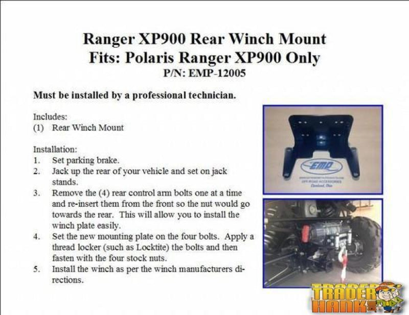 Polaris Ranger XP900 and Full Size Range 570 Rear Winch Mount | UTV ACCESSORIES - Free Shipping