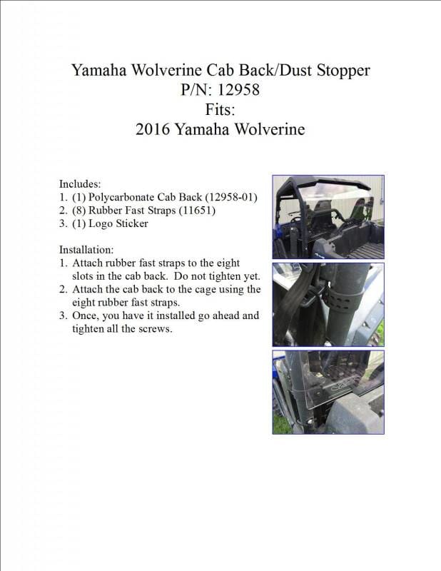 Yamaha Wolverine Cab Back/Dust Stopper | UTV ACCESSORIES - Free shipping
